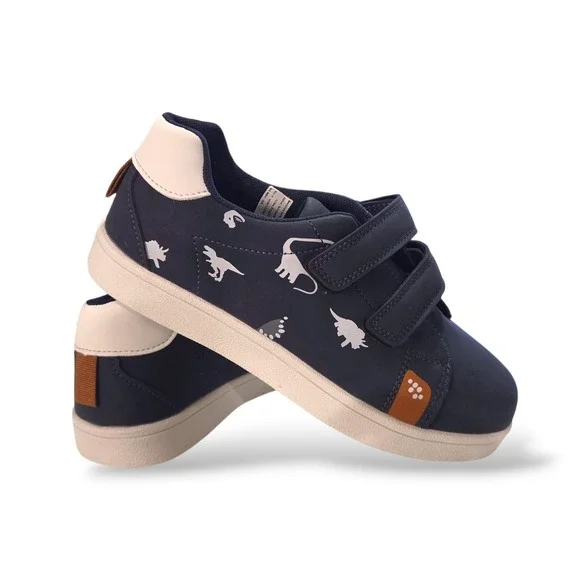 Kids Boys Navy Dinosaur Print Sneakers EU 34 US 2.5 Hook Loop Low Top Shoes - Picture 6 of 9